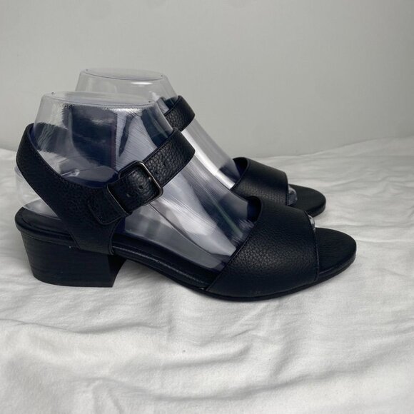 Eileen Fisher Black Pebbled Leather Ankle Strap Sandals With Block Heel Size 7.5 - Picture 7 of 7